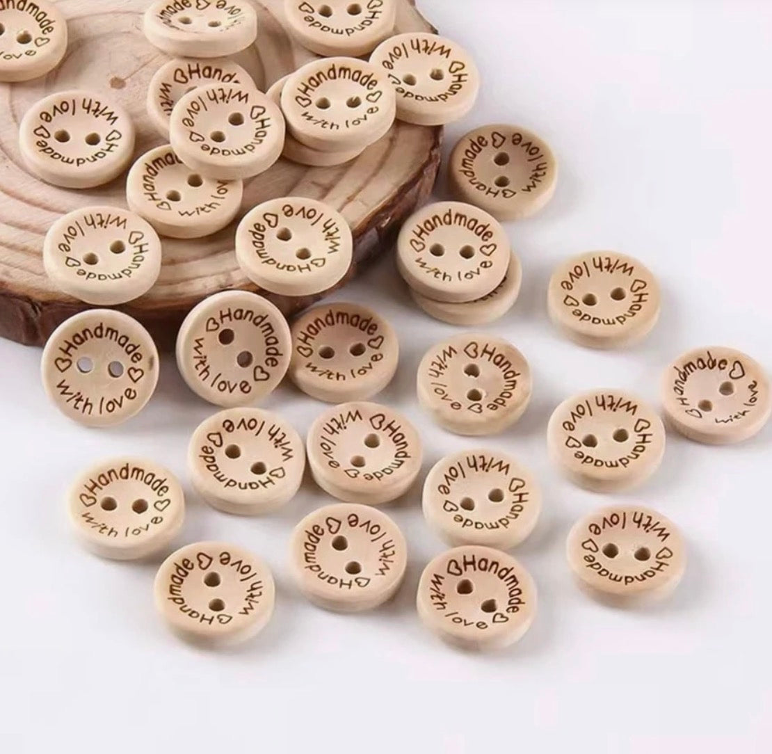 20 Wooden 2-Hole Natural Buttons | Handmade With Love