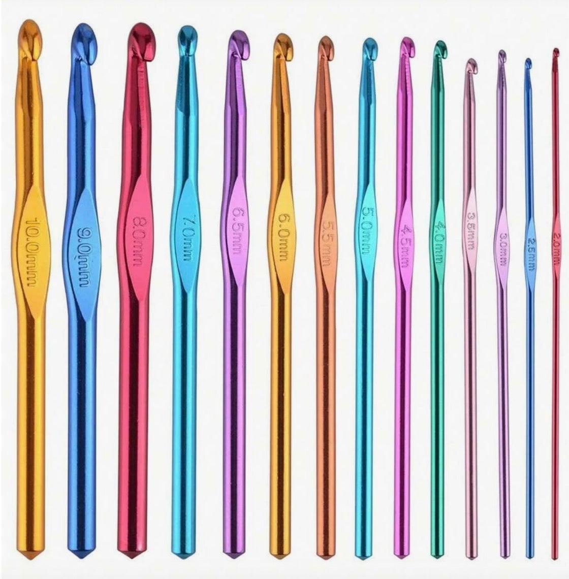 Aluminium Crochet Hooks | Pack Of 14 | 2-10mm | Random Colours