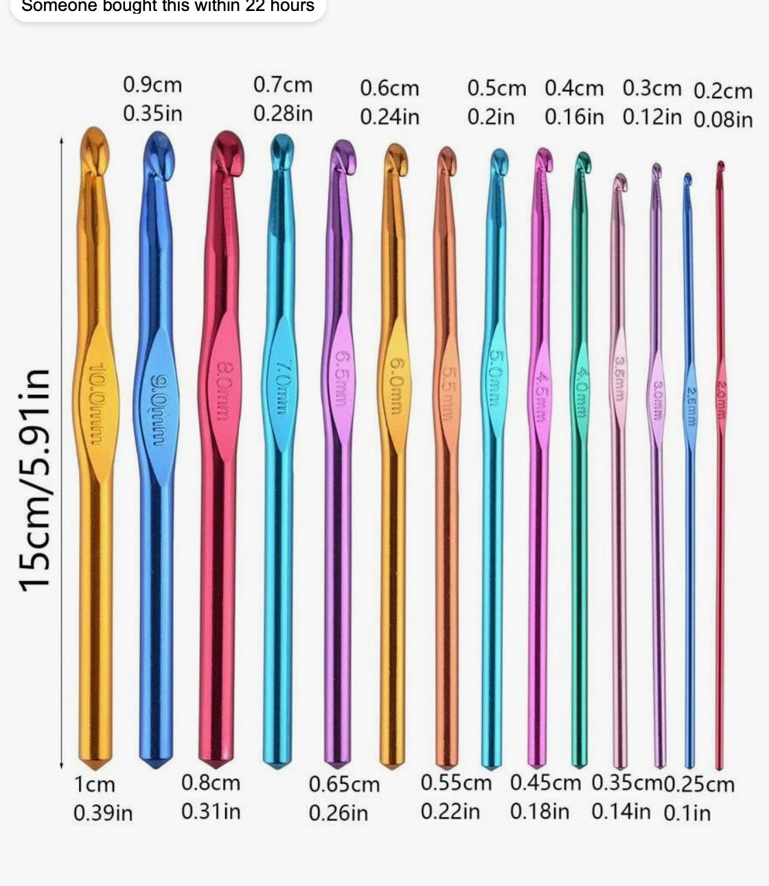 Aluminium Crochet Hooks | Pack Of 14 | 2-10mm | Random Colours