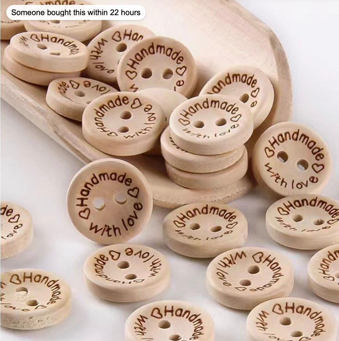 20 Wooden 2-Hole Natural Buttons | Handmade With Love